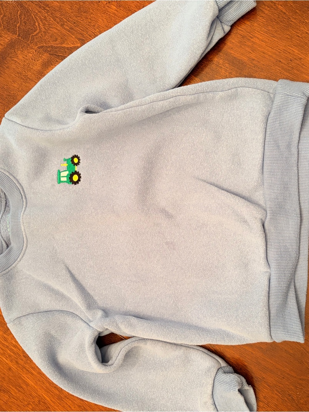 Light Blue Kids Sweatshirt with Green Tractor Embroidery